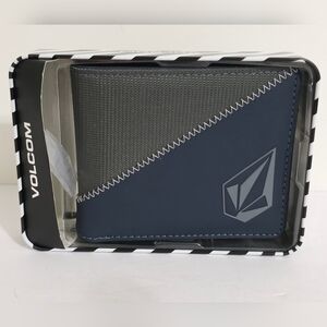 Volcom Navy and Gray Diagonal-Panel Bi-Fold Wallet